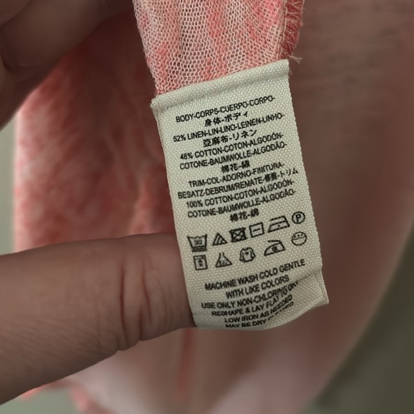 Free People We The Free Saturday Lace Trim Linen Blend Tee Women Coral Medium - Picture 7 of 7